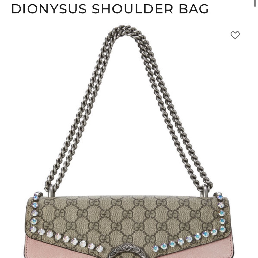 Gucci: Pink Original GG Supreme Crystal Embellished Dionysus Shoulder Bag - Picture 9 of 10